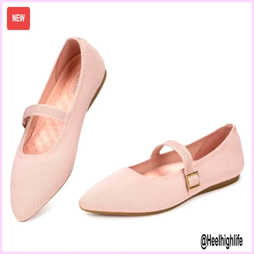 Mesh Mary Jane Flats Pointed Toe Adjustable Strap Lightweight Washable Shoes - Picture 3 of 7